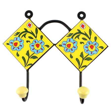 Ceramic Floral Tile Hook in Yellow